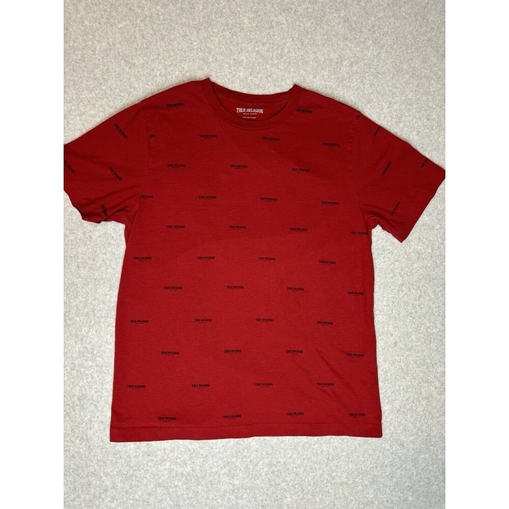 True Religion Mens Shirt All Over Print Red Crew Neck‎  100% Cotton Size Large